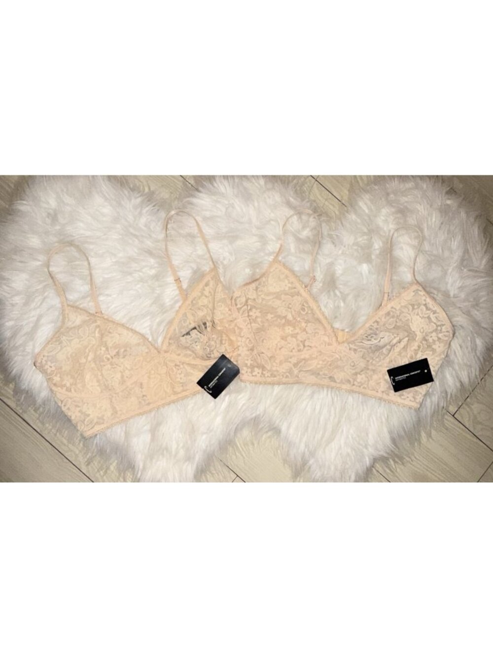 2 INC Floral Lace Bras Bralettes Sheer Longline WF Womens L Large Beige New Nwt
